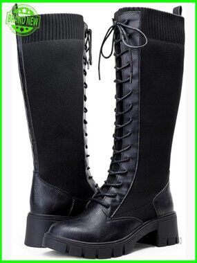 Knee High Combat Boots Chunky Platform Lace Up Gothic Punk Work Boots